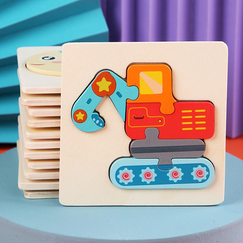 3D Wooden Animal & Vehicle Puzzle Blocks - Educational Hand-Grasp Board for Kids