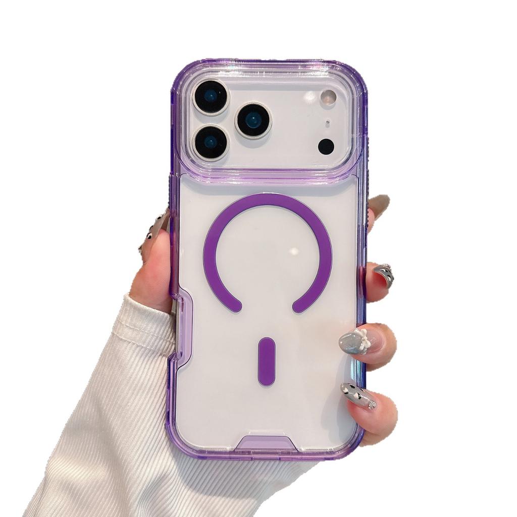 For IP17PROMAX Magnetic Phone Case Three-in-one Transparent Lanyard Anti-fall Phone Case