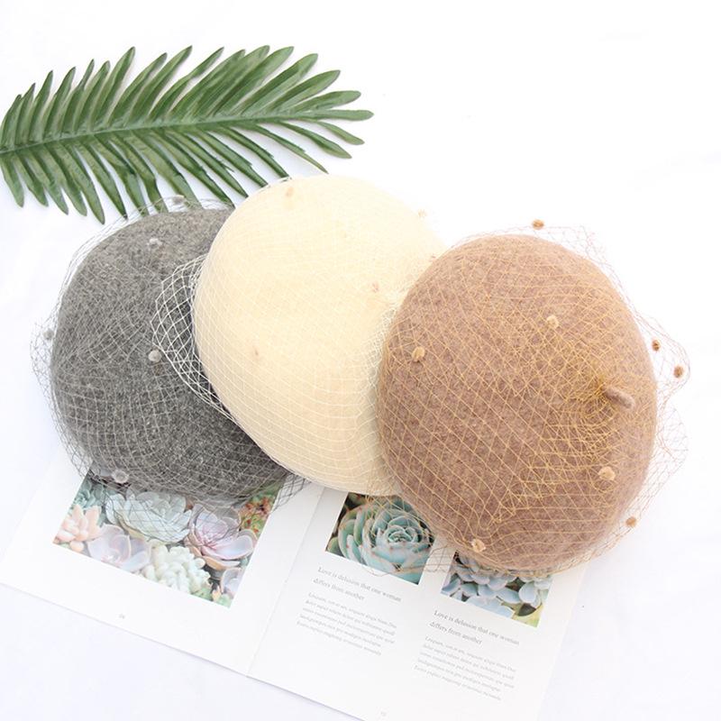 Autumn And Winter Woolen Painter Hat British Retro Lace Mesh Beret Women'S Elegant Fashion Hat