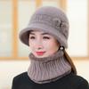 Winter Middle-aged Elderly Mothers' Hats Rabbit Fur Plush Thick Knitted Basin Hats Warm Windproof Hats Neckband Kit