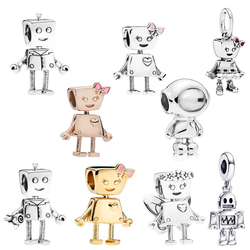 Robot Series Charm Beads Robot Holding Flowers Butterfly Wings Robot Fit Original Bracelets Diy Women Jewelry Gift