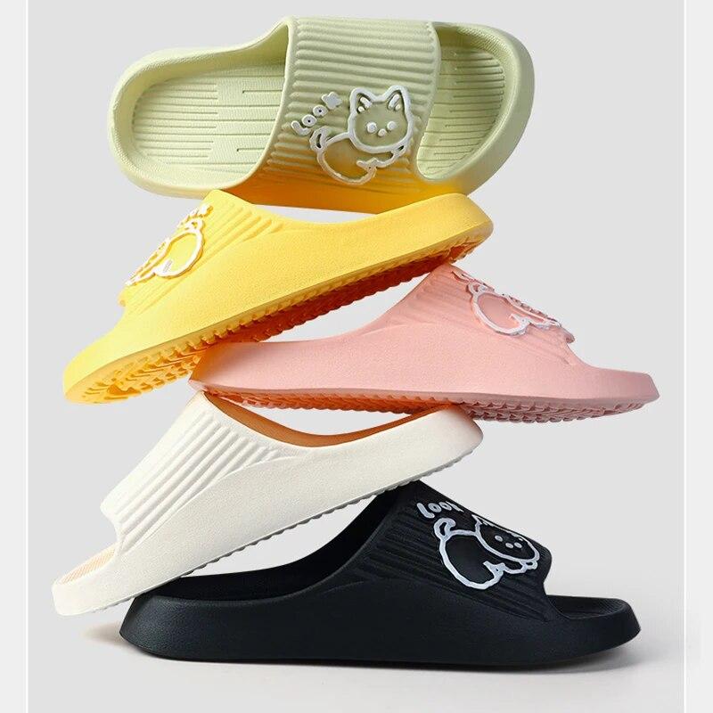 Men Women Slippers Cat Cartoon Bathroom Shower Non-Slip Bear Cartoon Flip-Flops Beach Women Slippers Sandals Slippers