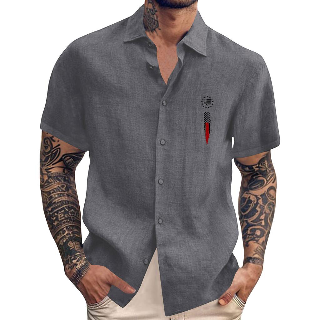 Men's Vintage Button Down Bowling Shirts Short Sleeve Summer Beach Shirt