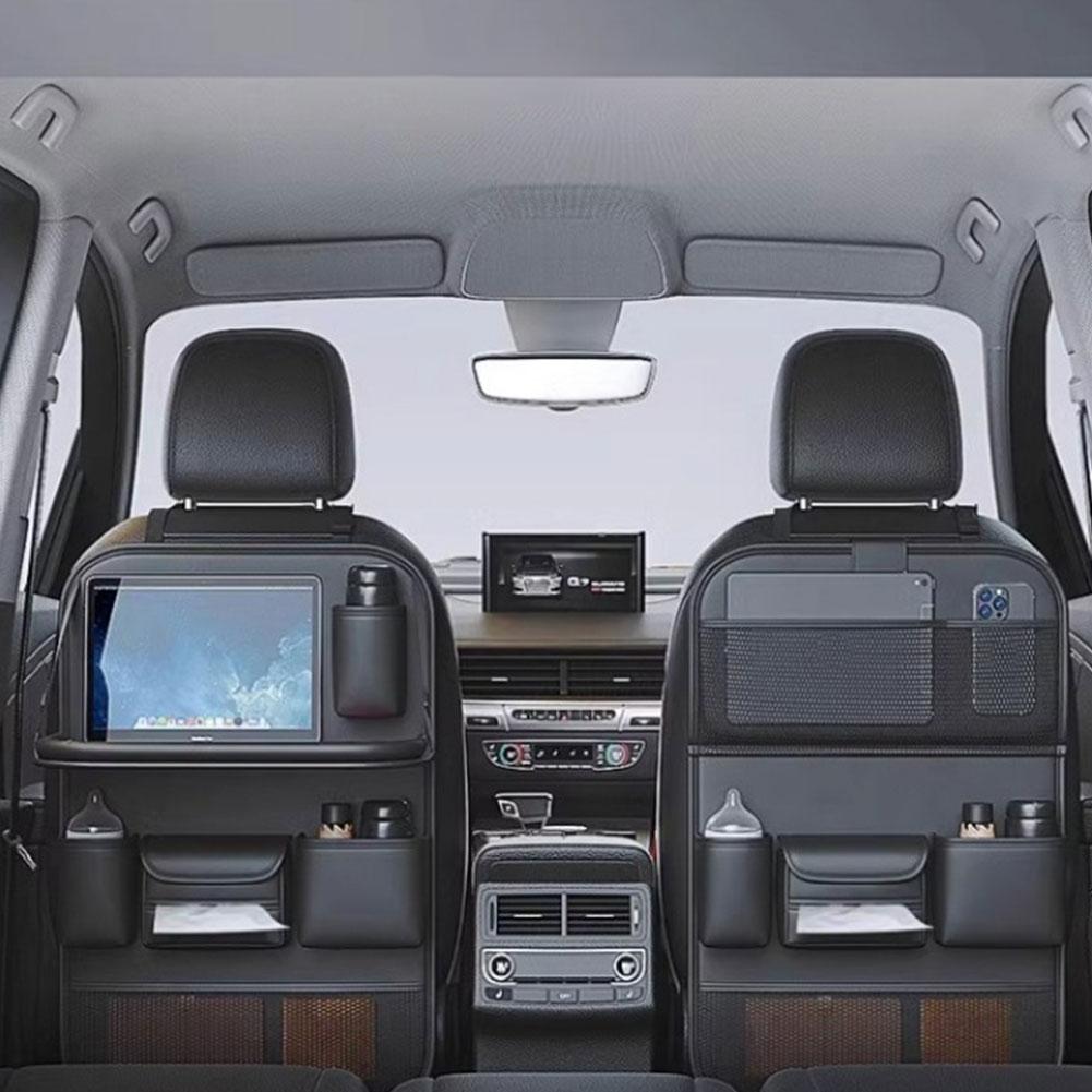 Car Back Seat Storage Holder with Foldable Tray Car Seat Back Storage Bag PU Leather Multi-Pocket Car Accessories