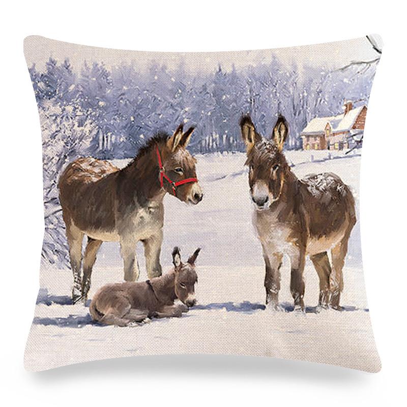 Home Decor Donkey Art: Various Scenes and Portraits Pattern Cushion Cover Suitable for Sofa Bedroom Car Pillow Cover