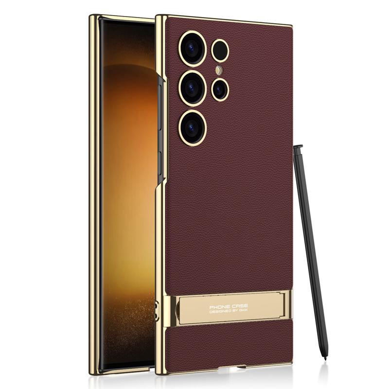

For Samsung Galaxy S24 S23 Ultra 5G Case GKK Triumph Ulta-thin Electroplated Plain Leather Kickstand Cover for Galaxy S23 Ultra