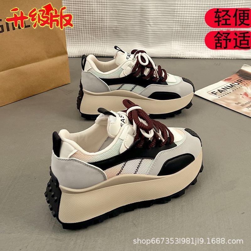 Spring Autumn New 2026 Women's Platforms Sneakers Breathable Mesh Non Slip Casual Shoes Comfortable Cross Tied Vulcanized Shoes