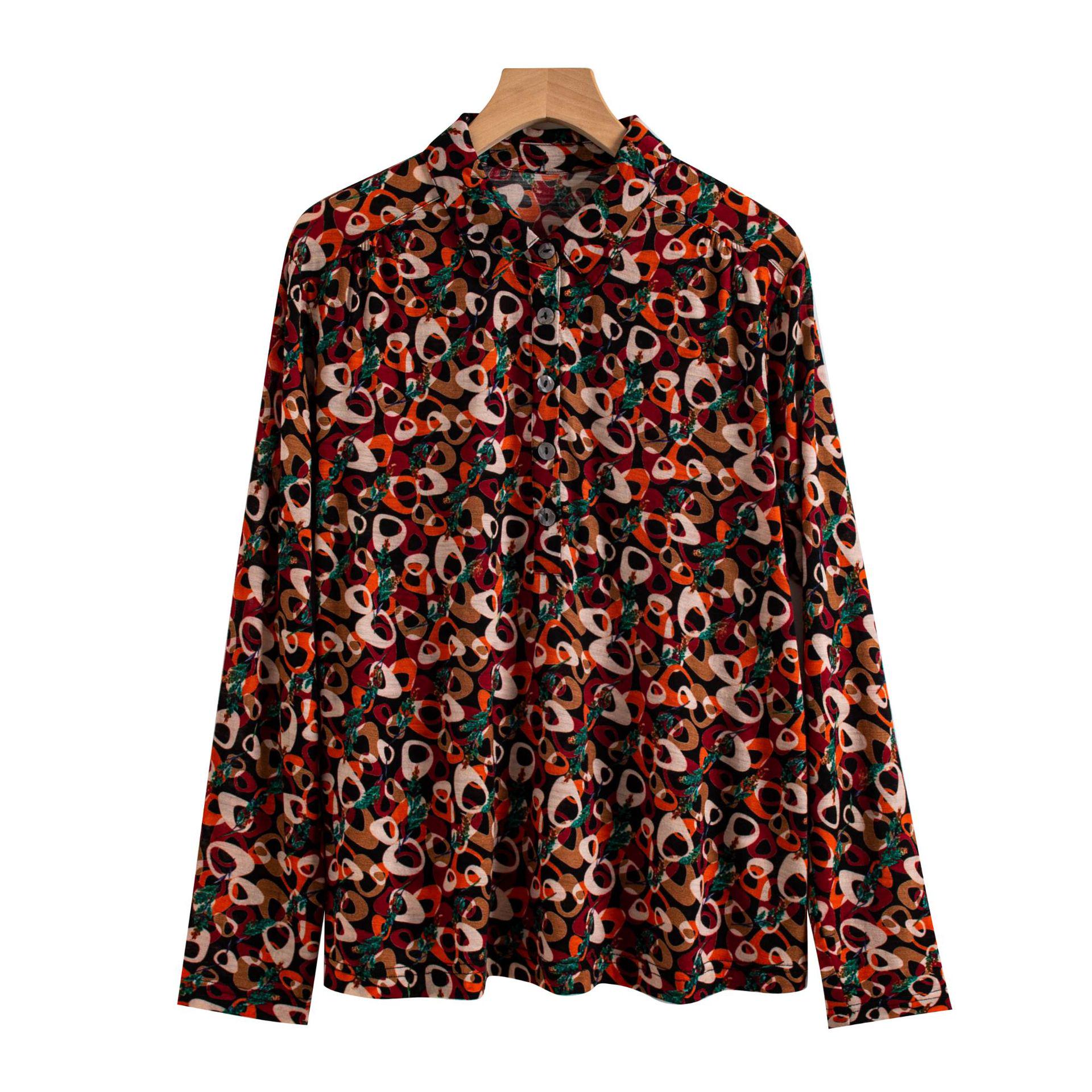 

Women s Autumn/Winter Long Sleeve Merino Wool T-Shirt with Collar XXL оранжево-красный