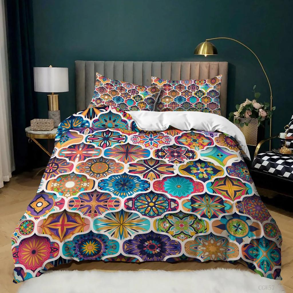 Bohemian Mandala Duvet Cover Set Tribal Exotic Patchwork Geometric Quilt Cover Hippie Floral Flowers Bedding Set With Pillowcase