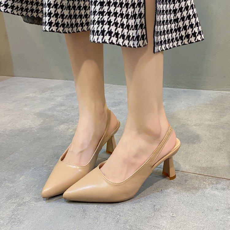 2026 Spring and Summer New Pointed High Heels Women's Thin Heels Bag Head Sandals Rear Empty Shallow Mouth Single Shoes Women's Casual Versatile