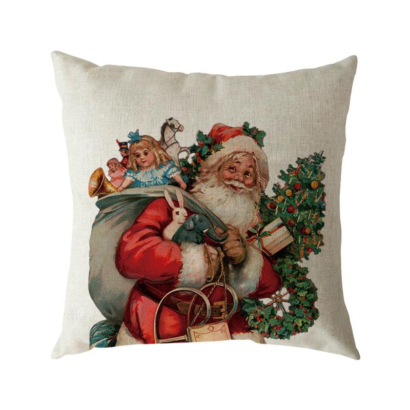 Santa Claus Pillow Case Snowman Color Ball Christmas Wreath Linen Pillow