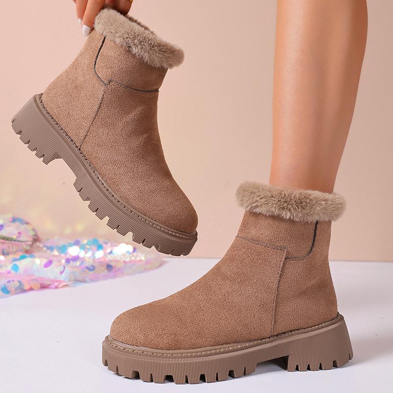 Comemore 2025 Autumn and Winter New Warm Cotton Shoes Thick Bottom Fur Side Zip Ankle Boots Casual Plush Shoes for Women