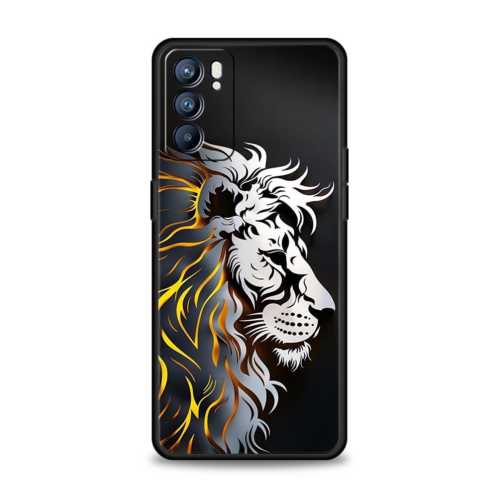 Cross Pattern Bicolor Lion Phone Case For Oppo A17 A31 A54 A57 A78 A79 A98 Find X5 X6 Reno 6 7 8 10 11 12 13 F Pro 5G Soft TPU