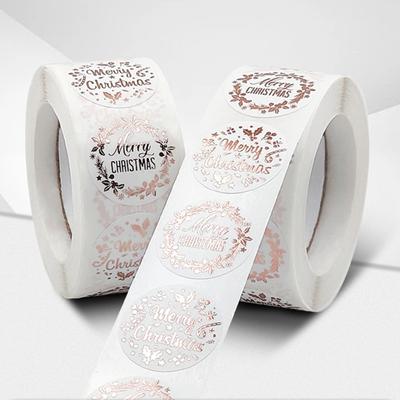 500Pcs Christmas Stickers Round Rose Golden Merry Christmas Stickers for Handicraft