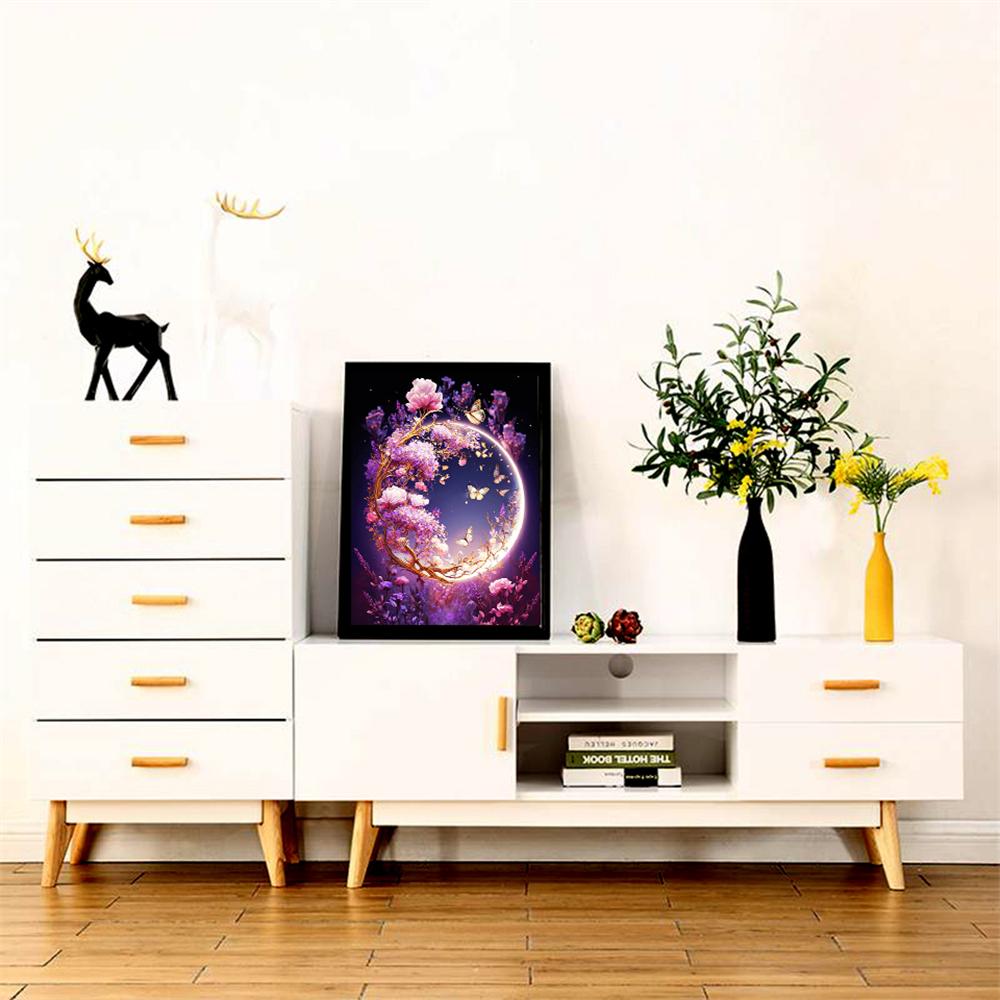 Full Square Round Diamond Painting New Moon Flower Decor Home Embroidery Mosaic Fantasy Butterfly Landscape Home Decor