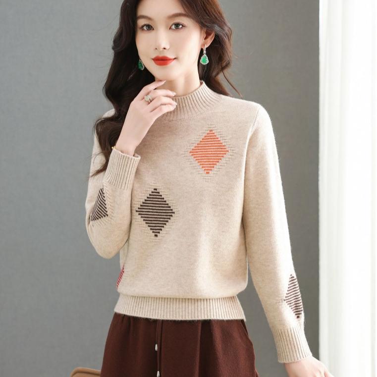 Solid-color Sweater Women's Trendy Casual Long-sleeved Knitted Sweater Loose Half Turtleneck Pullover Autumn and Winter Top