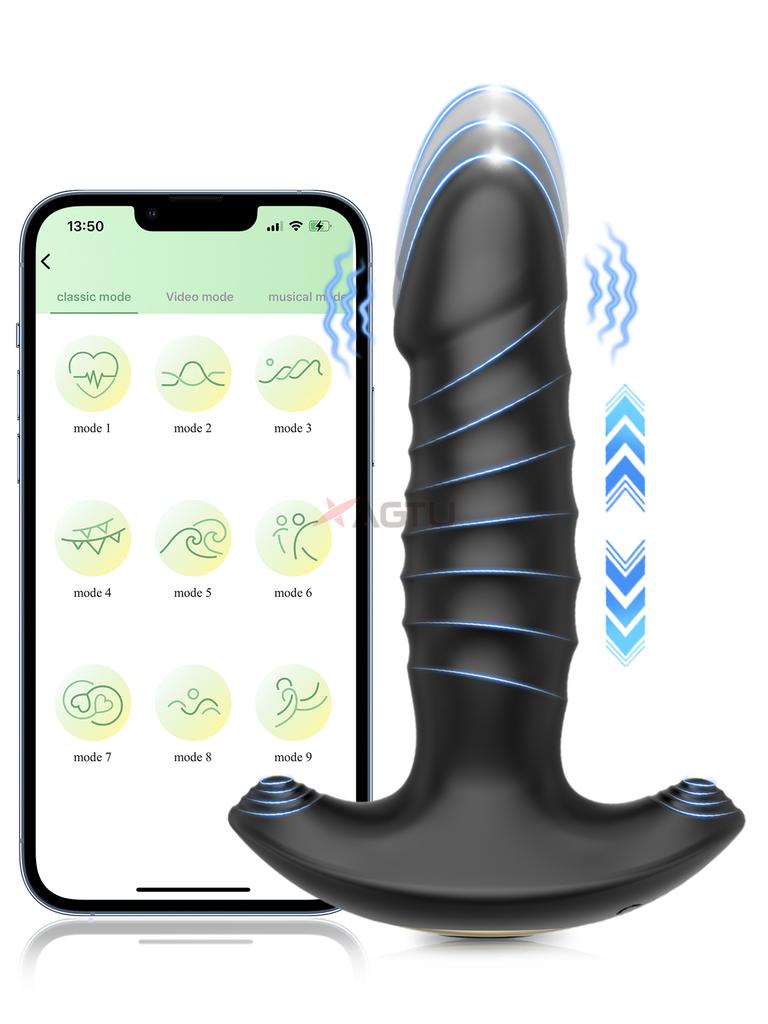 Thrusting Vibrating Anal Vibrator for Men Prostate Massager Cock Ring Anal Butt Plug G Spot Massager Male Sex Toys for Couples