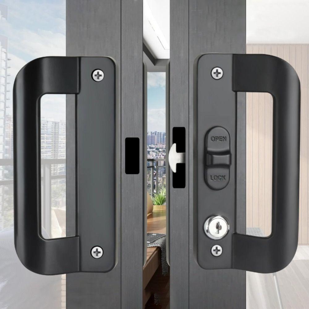 Aluminum Alloy Sliding Door Lock Double Sided Hook Lock Sliding Mechanism Door Handle  Balcony Door