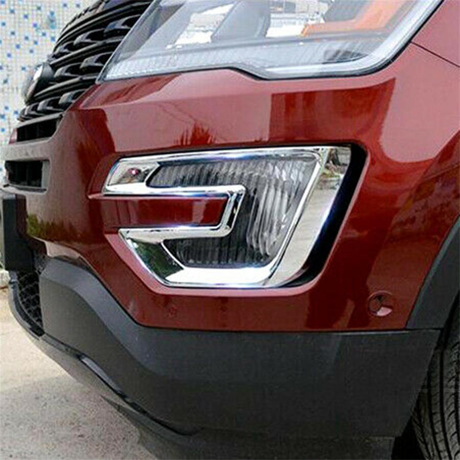 2Pcs Silver Front Fog Lamp Cover Trim Accessories For Ford Explorer 2016-2017 Us