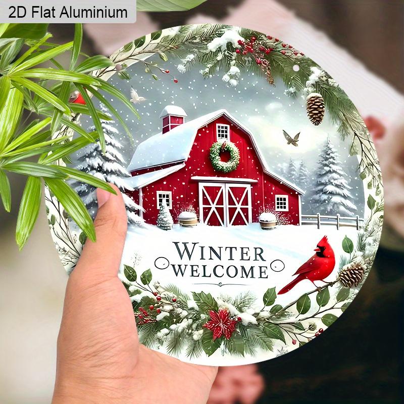 2D Flat Aluminium Cardinal Christmas Welcome Sign - Warm Winter Figurine Ornaments - Ideal for Front Door, Wall, Porch, Window Decor - Ideal