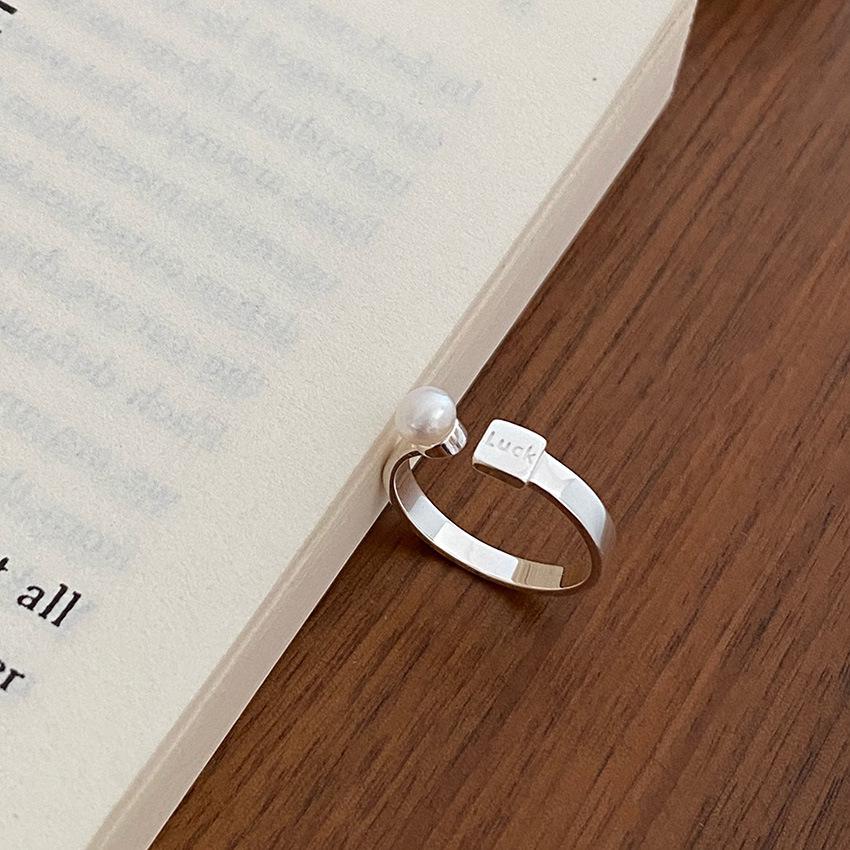 Geometric Pearl Letter Adjustable Ring for Women – Trendy Square Design Adjustable Open