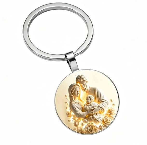 Family of Three Pattern Pendant Keychain with Vintage - Mom Child Key Charm