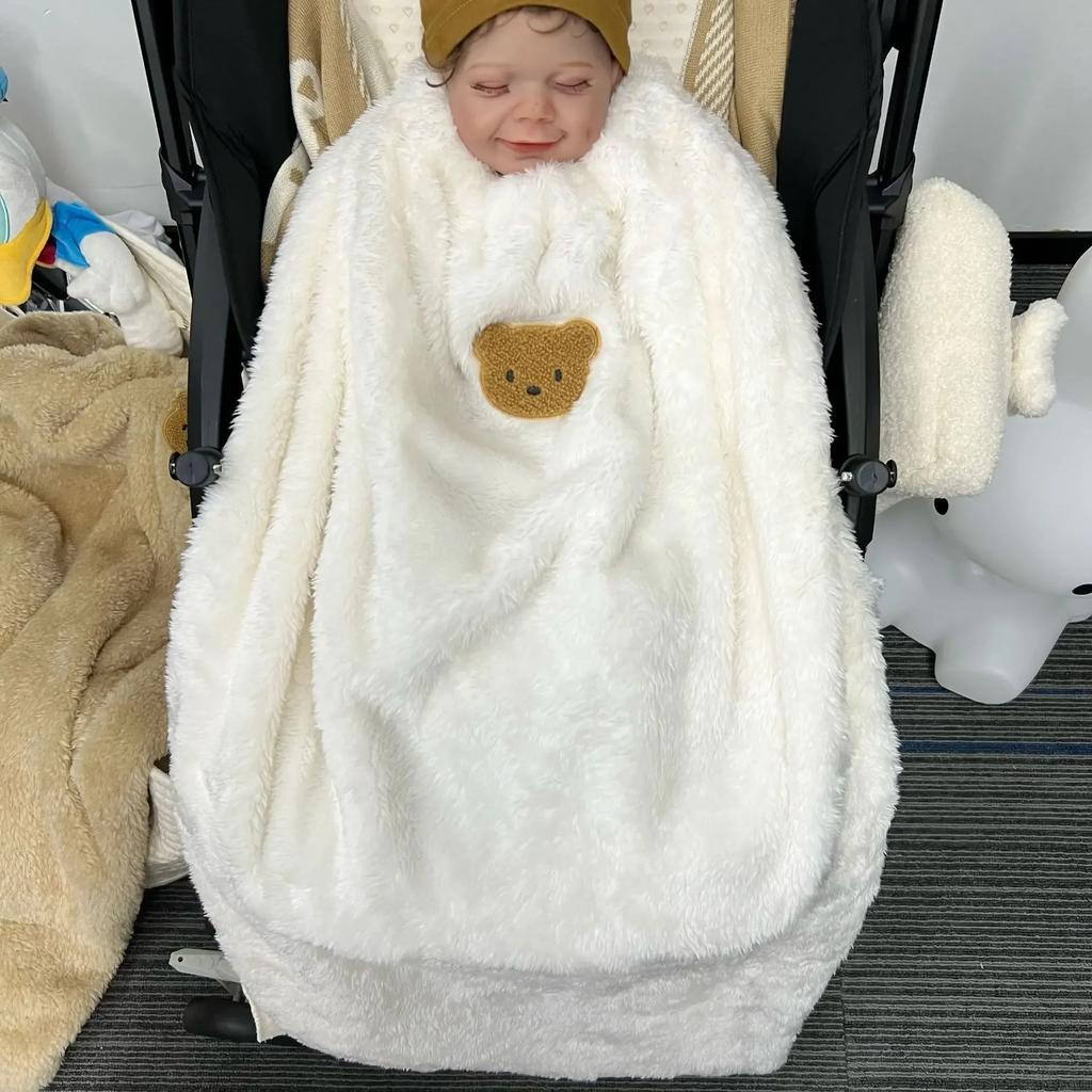 Thickened Soft Flannel Baby Blanket with Elastic Band Buckle Winter Cloak Stroller Cover Windproof Quilt Infant Cloak Nap Cover