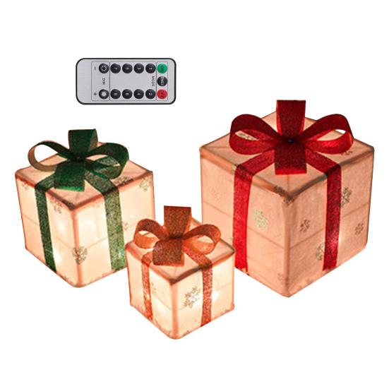 

3 шт. Рождественские светящиеся подарочные коробки с бантом, светодиодные светящиеся подарочные коробки для внутреннего и наружного декора дома, крыльца, рождественской елки, вечеринки R