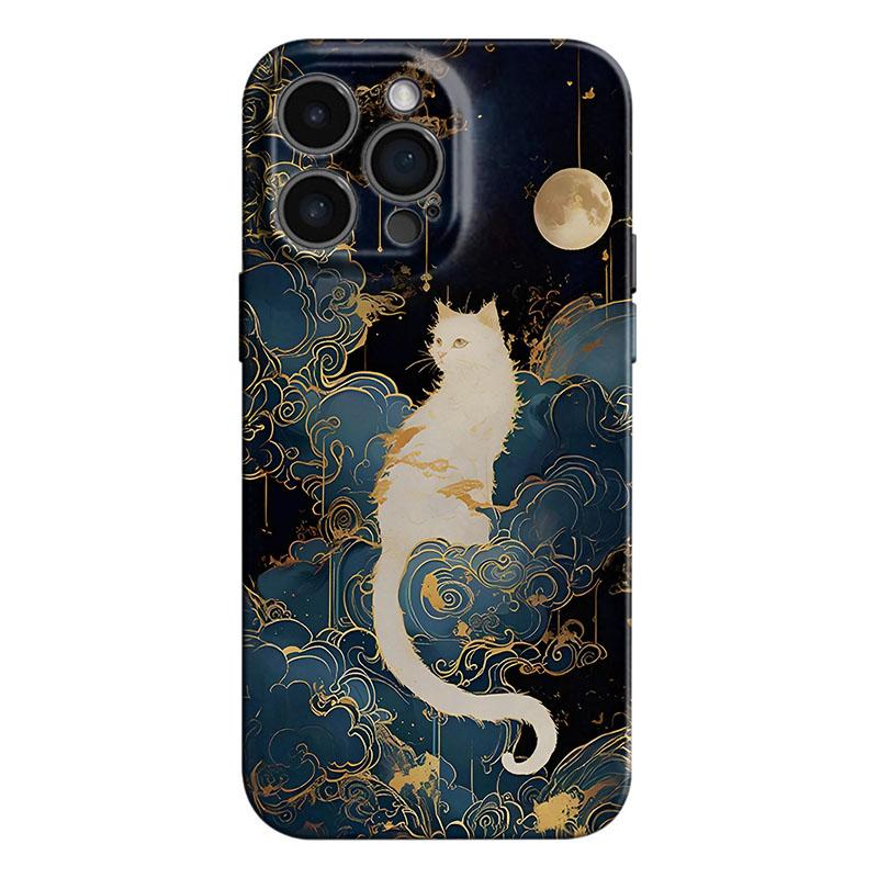 

Роскошный чехол для телефона Лунная кошка для Samsung Galaxy S20 S21 S22 S23 S24 S25 FE Plus Note20 Ultra 4G 5G Глянцевая пленка Жесткая поликарбонатная крышка Samsung S21 5G