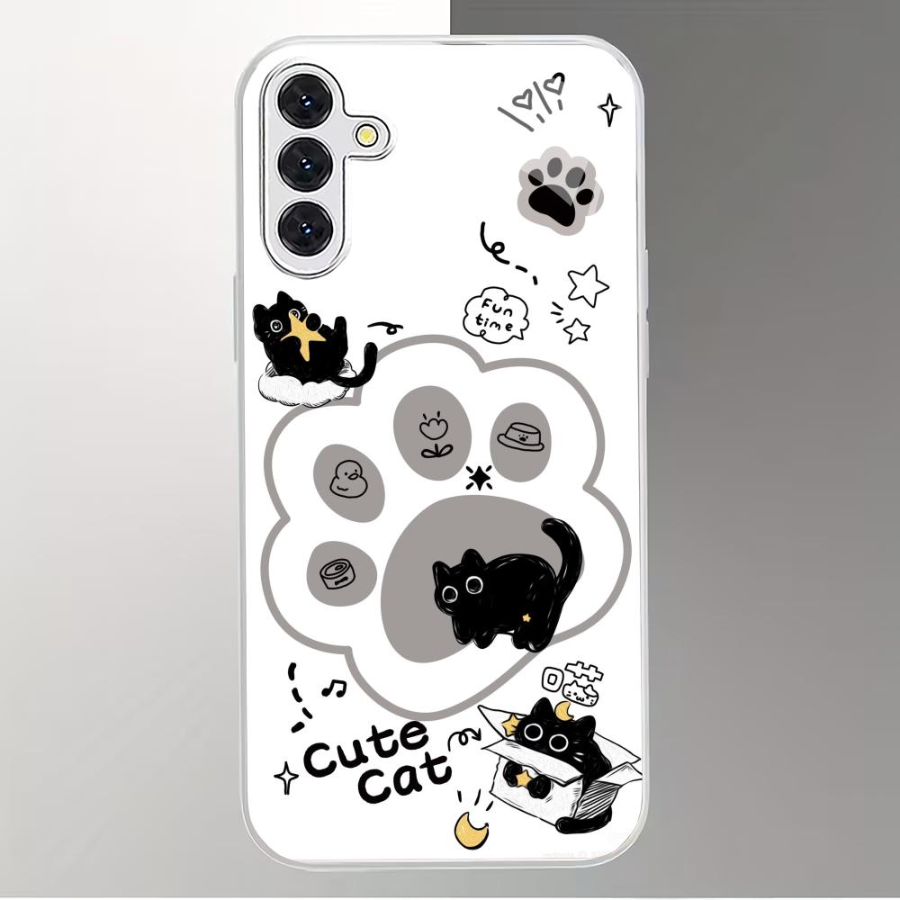 Schelmische Katze versilberte Glas-Handyhülle geeignet für Samsung Galaxy S26 S25 S24 S22 S21 S20 FE/Ultra/Plus sturzsicher