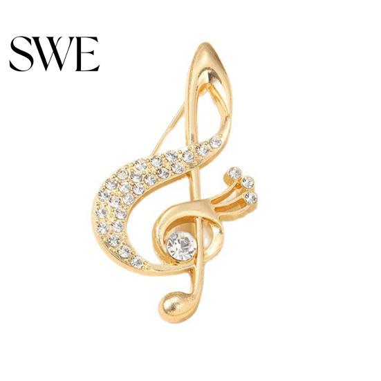 Sweater Pin Women Brooch Sparkling Rhinestone Inlaid Musical Note Shape Anti-Exposure Buckle Suits Shirts Sweaters Bags Outfit Accessory