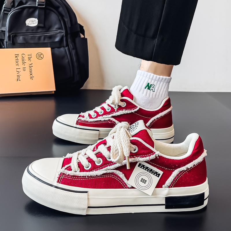 

2025 - Новые женские кеды на платформе из красного канваса на массивной подошве - Дышащие, увеличивающие рост, на весь год, студенческие - Толстая подошва - Спортивная обувь* 44 красный