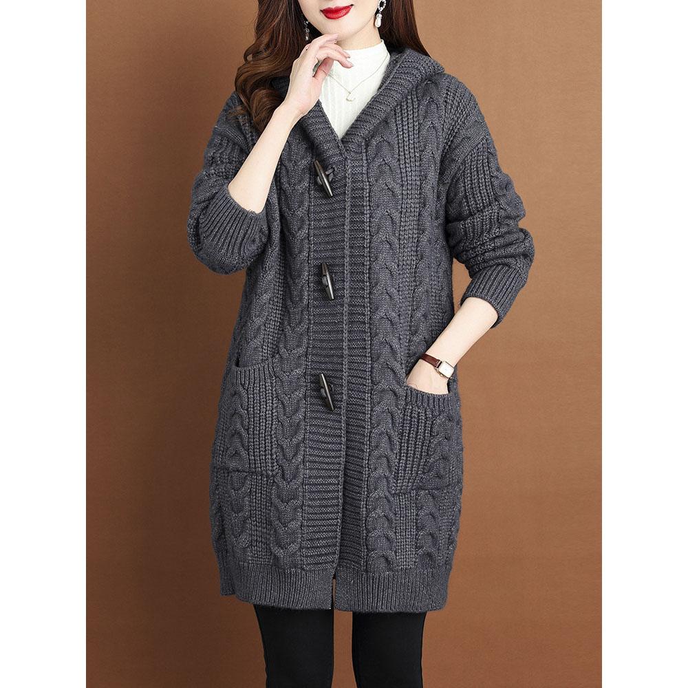 Autumn Winter Temperament Cardigan Sweater Jacket Women Loose Hooded Knitted Sweater Coat Female Casual Outerwear Ladies