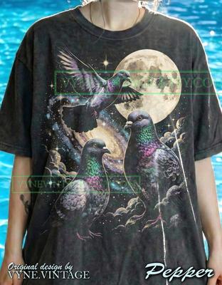 Three Pigeons Maan Comfort Colors® T-shirt, Galaxy Ruimte T-shirts, Sterren Retro Vogel Trui, Vintage Wildleven Tanktop, Stedelijke Dierkunst