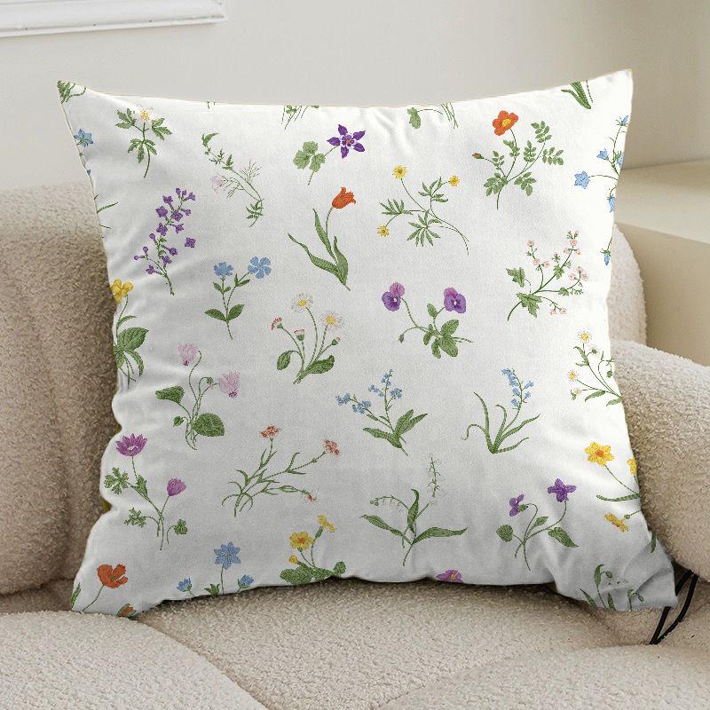 Small Fresh Pastoral Floral Pillow Cover Sofa Living Room Cushion Cover Bedside Square Pillowcase Removable and Washable