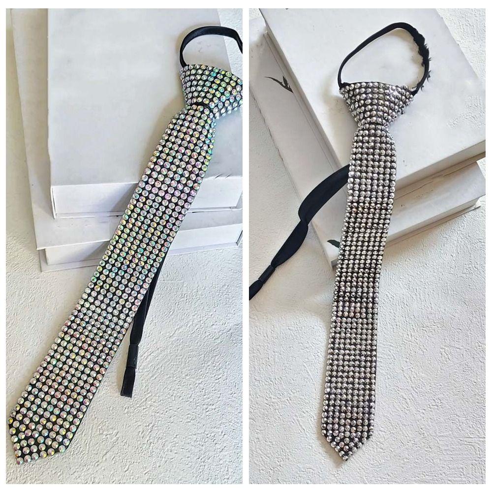 Choker Full Rhinestone Tie Locomotive Style Pre-tied Tie Y2K Punk Style Long Necktie  Students