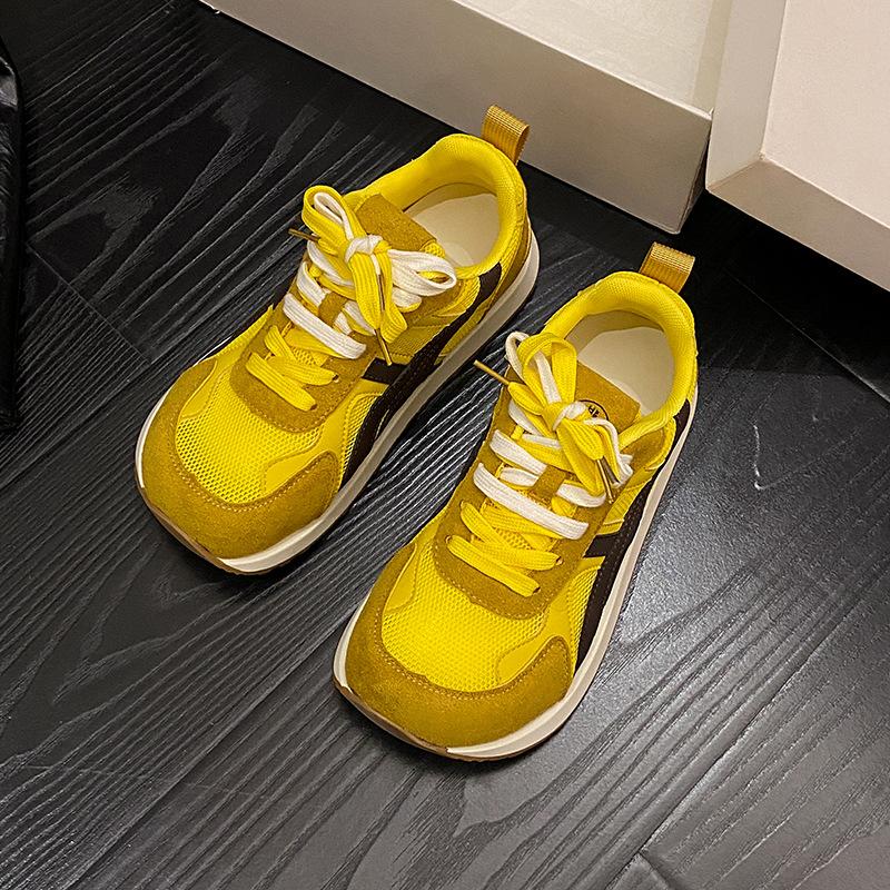 

Color matching thick-soled women s spring and summer versatile mesh breathable and lightweight sports and leisure shoes 40 жовтий