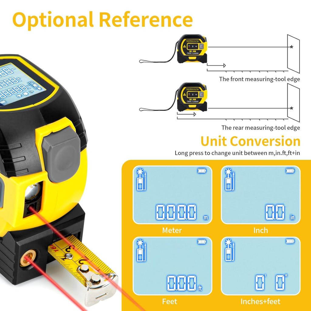 The Almighty Ruler 3-in-1 Laser Measuring Tape, 40/60m Digital Measuring, Laser Measuring Tool, Handheld Electronic Digital Tape Measure with LED
