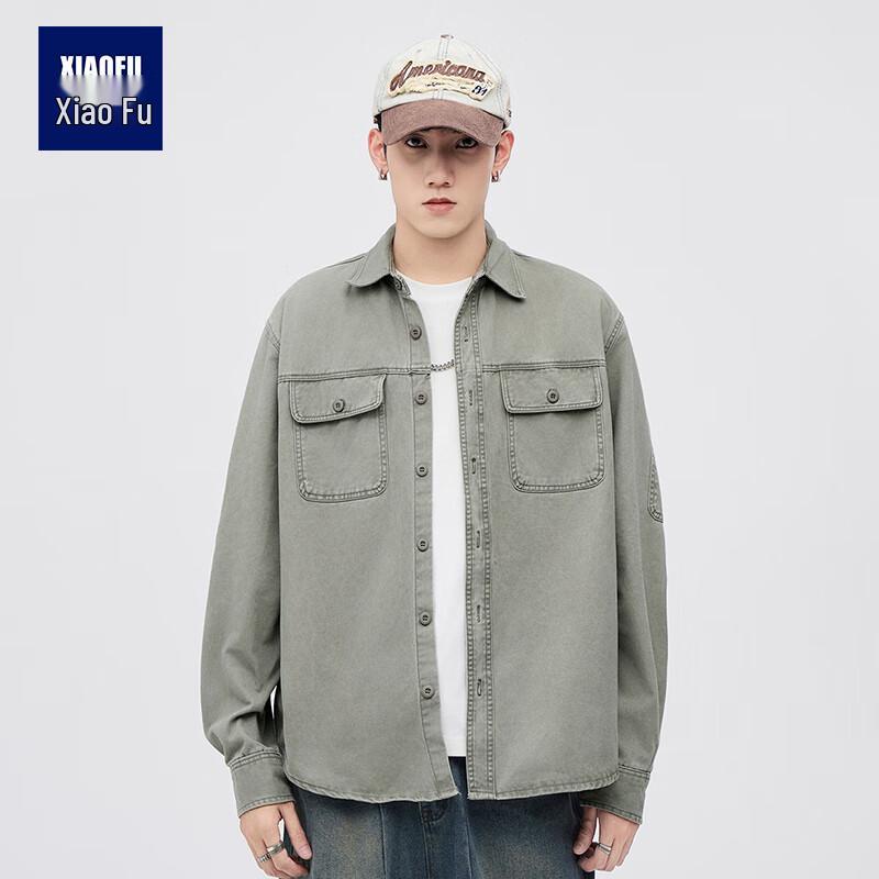 

Men s Japanese Retro Workwear Loose Fit Long-Sleeve Denim Shirt 4XL