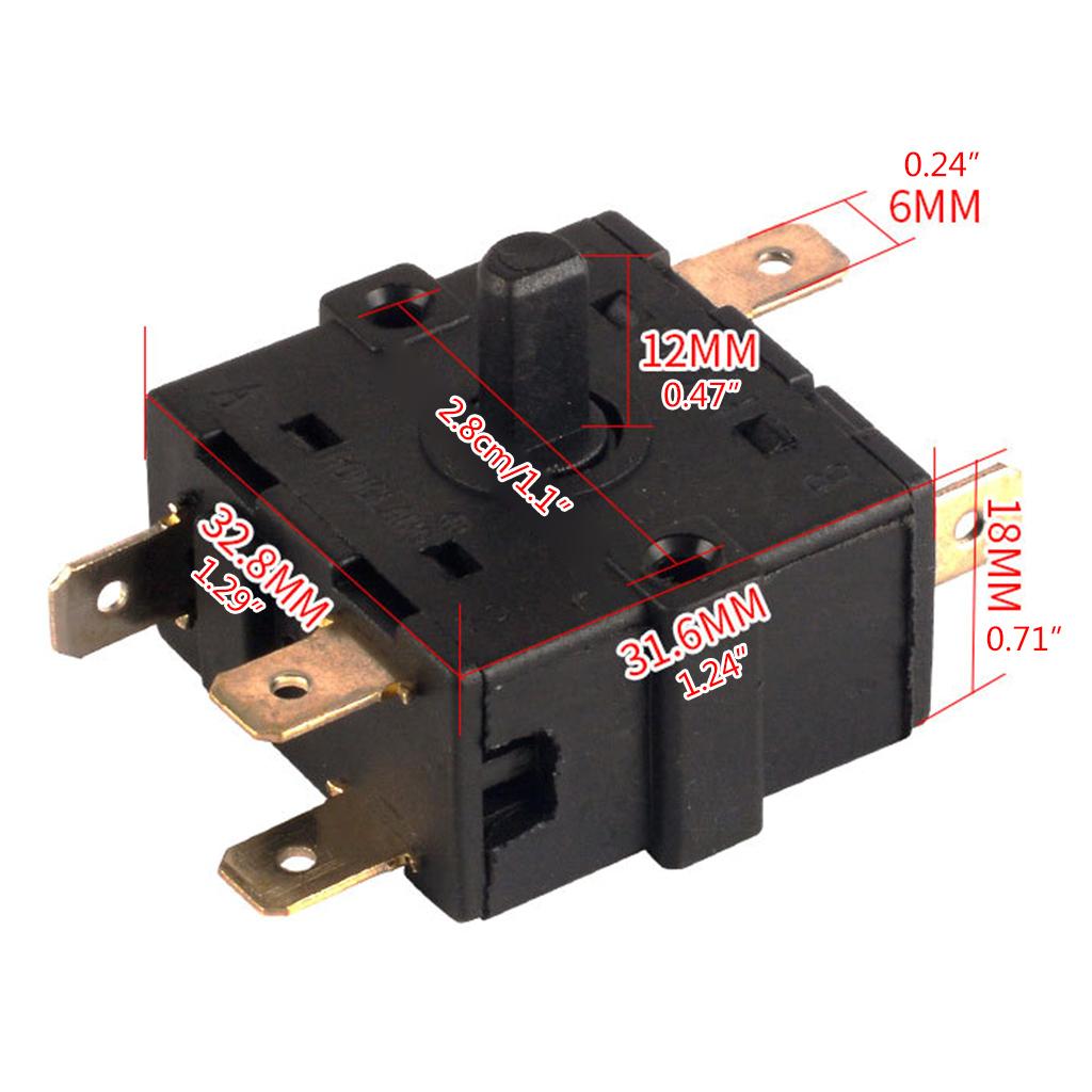 AC 250V 16A Electric Room Heater 2 Gears 3 Pin 3 Gears 5 Pin Rotary Switch Selector Heater Switch for Electric Heater