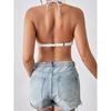 Women's Lavender Metallic Shell Bikini Top with Pearl Chain Straps