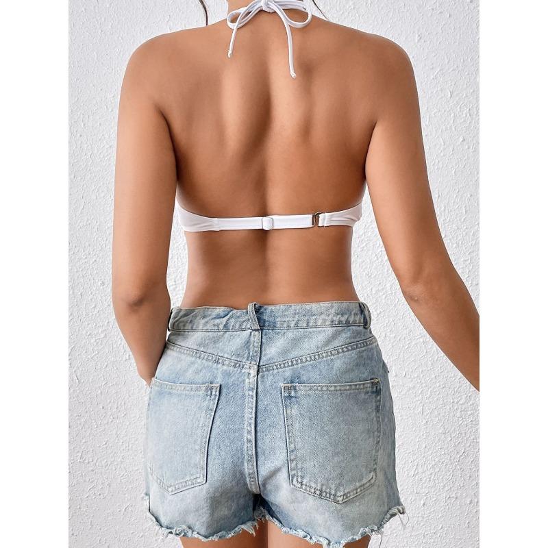 Women's Lavender Metallic Shell Bikini Top with Pearl Chain Straps