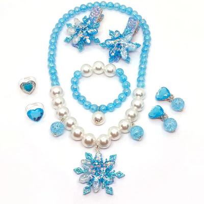 Ensemble de collier et pendentif flocon de neige pour bébés filles, jolies boucles d'oreilles réglables, bagues, bijoux Chnky
