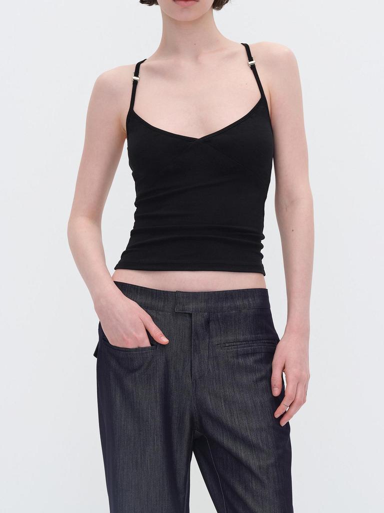 Women's Spaghetti Strap Tank Top - Black/White/Pink, Slim-Fit, Versatile Split Design