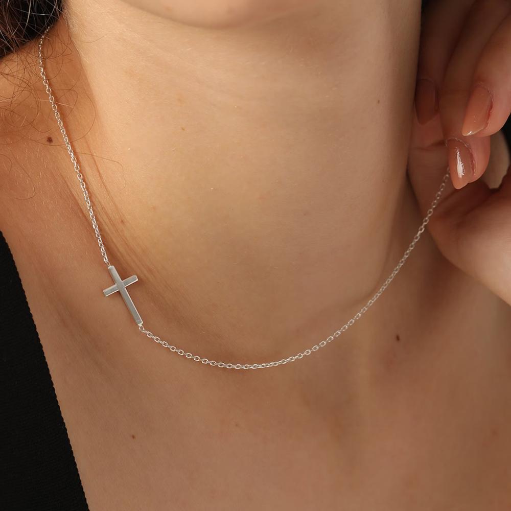 

Sideways Cross Necklace, Women Crucifix Pendant, Adjustable Chain Stainless Steel, Mother Wife Friend Gifts