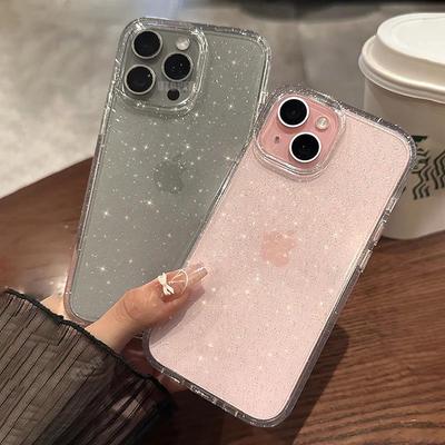 Moda Pembe Parıltılı Şeffaf Silikon Telefon Kılıfı iPhone 15 14 13 12 11 Pro Max Plus X XS Max XR Yumuşak Kaymaz Koruyucu Kılıf