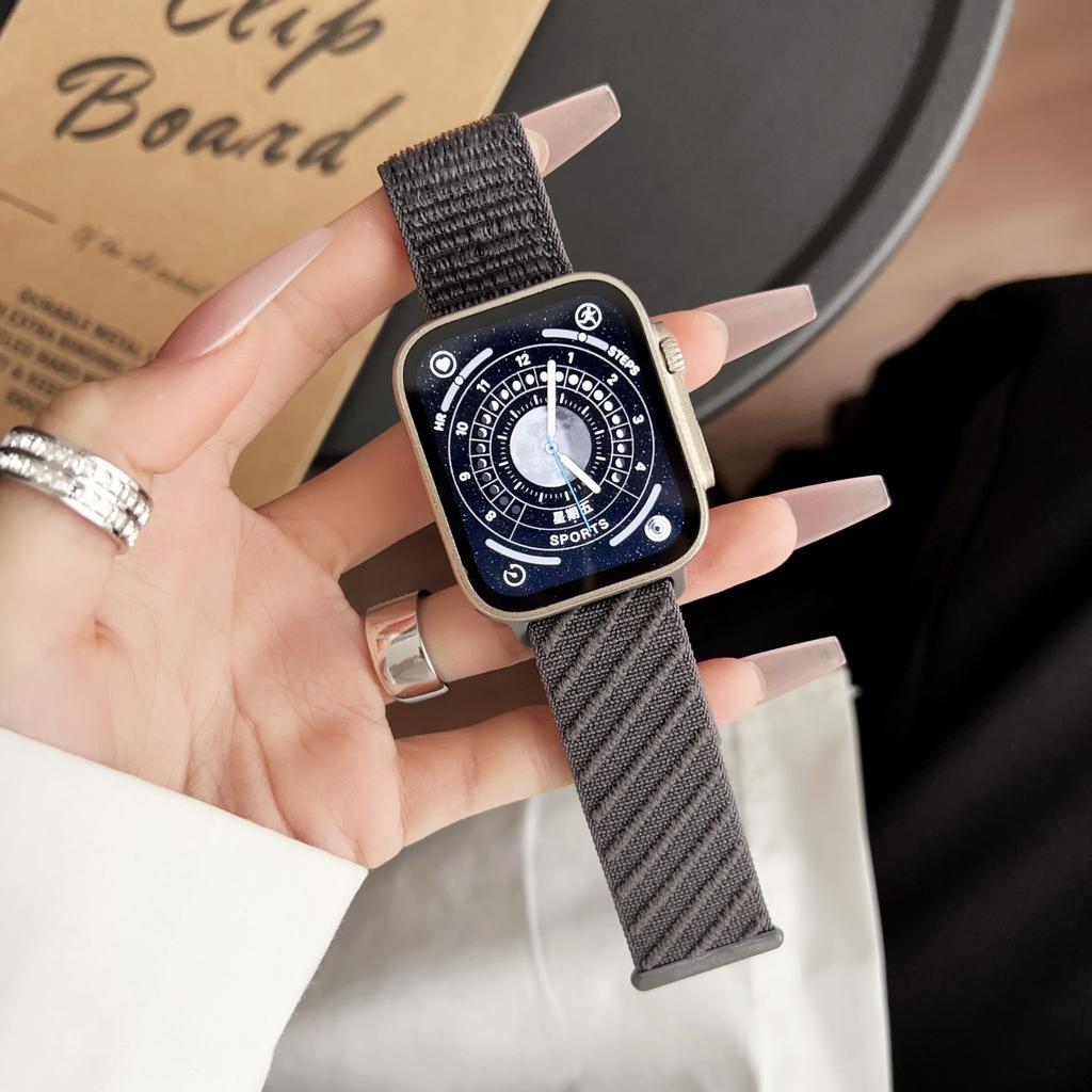 Watch Band for Apple Watch Series 10 9 8 7 SE 6 5 4 3 2 1 42mm 41mm 40mm 38mm Diagonal Stripes Adjustable Nylon Strap