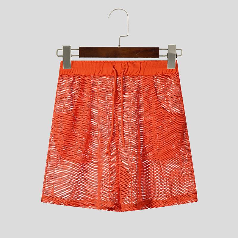 

INCERUN Мужские шорты-мини с сетчатой прозрачной вставкой, эластичной талией на кулиске, для пляжного отдыха 5XL