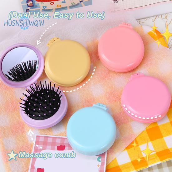 Folding Travel Comb Mirror Hair Brush Portable Mini Pocket Comb Compact Design On-the-Go Styling Mirror Comb for All Hair Types