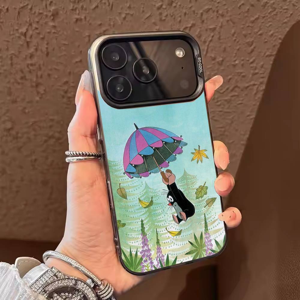 Classic Cartoon Little Mole Phone Case For iPhone 17,16,15,14,13,12,11,Pro Max,Plus black Candy Silver Cover